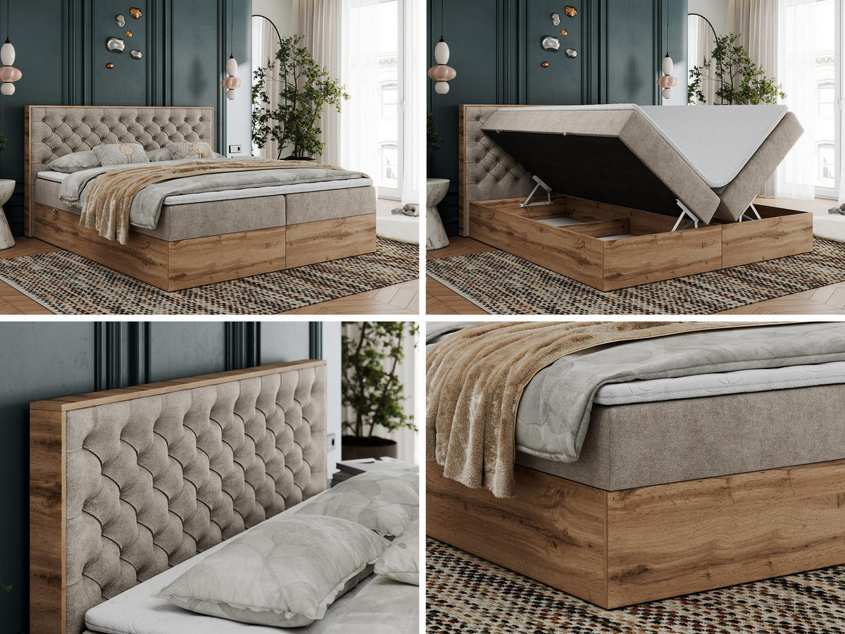 BOXBETT ALBERO 3 - 120/200 Beige Struktur - H3 - Beige, Holz/Textil (120/200cm) - MKS