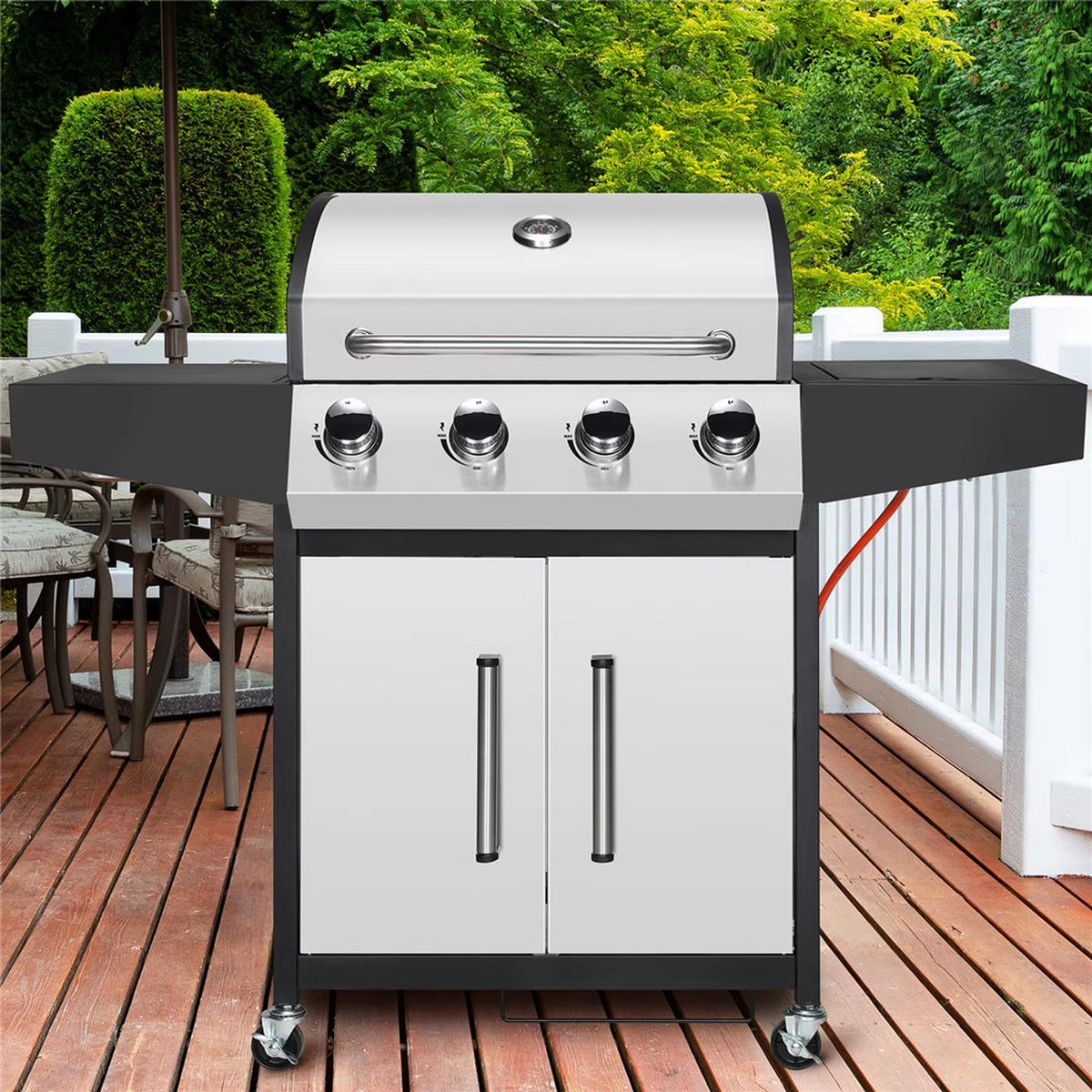 GASGRILL 4+1 Brenner mit Seitenbrenner 52000BTU, Silber - Silberfarben, Metall (70/136/44cm) - Kaket