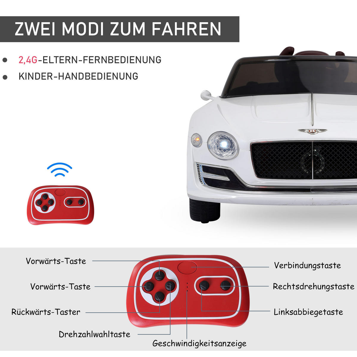 KINDER ELEKTROAUTO, Weiß, Metall+ Kunststoff - Weiß, Metall (108/60/43cm) - HOMCOM