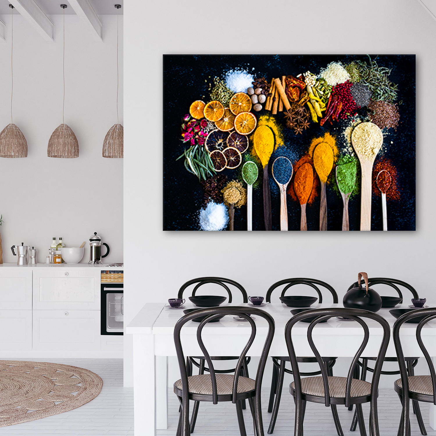 BILD AUF LEINWAND Kräuter Gewürze für die Küche 100x70cm - Multicolor, Textil (100/70cm) - Feeby