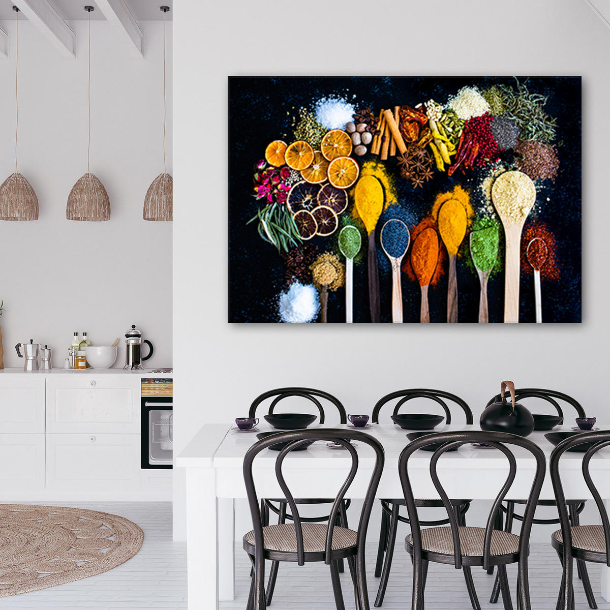 BILD AUF LEINWAND Kräuter Gewürze für die Küche 90x60cm - Multicolor, Textil (90/60cm) - Feeby