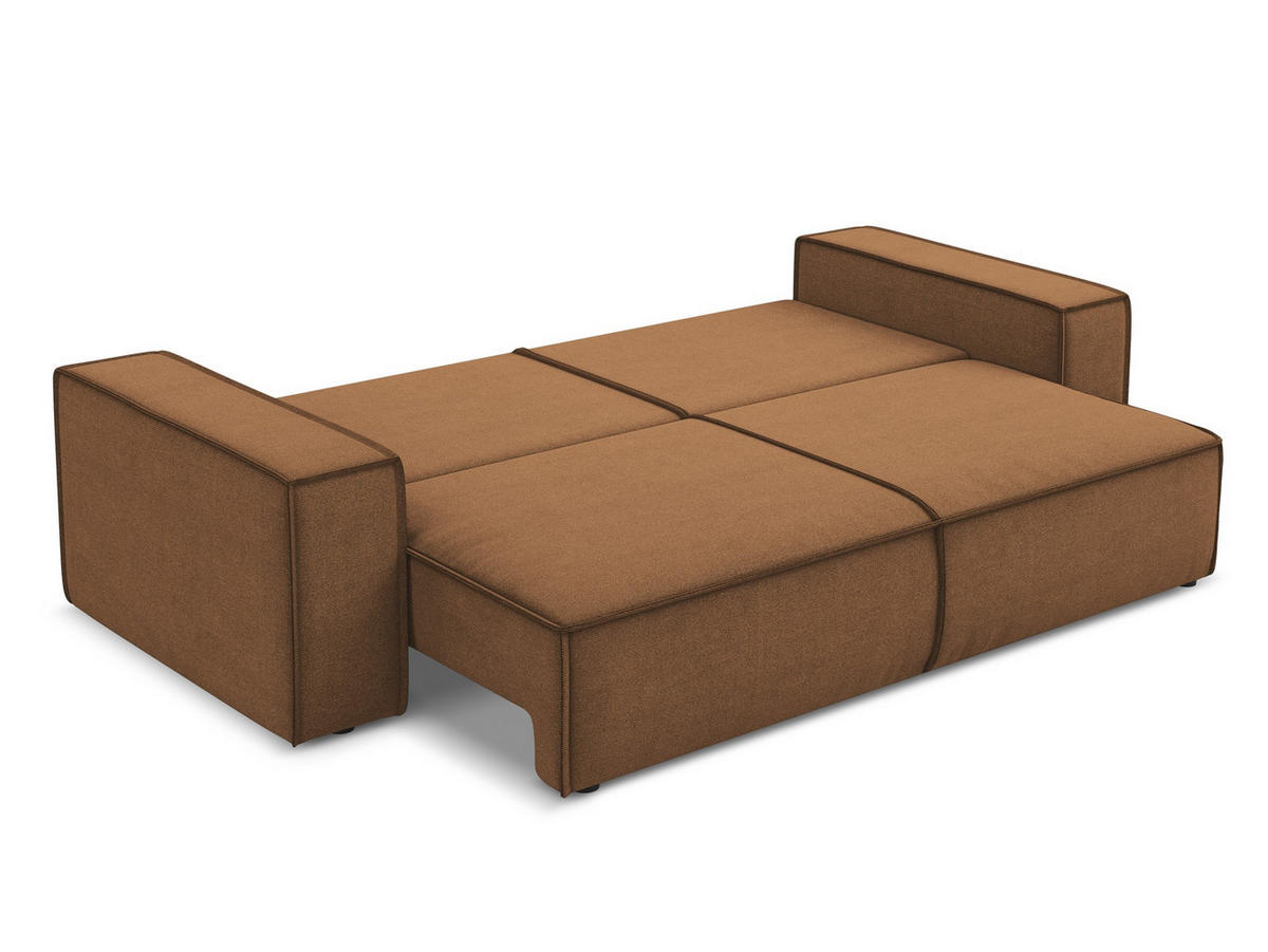 3-SITZER SOFA mit Schlaffunktion Strukturstoff Stoff Orange - Terra cotta/Schwarz, Kunststoff/Textil (255/85/105cm) - Makamii