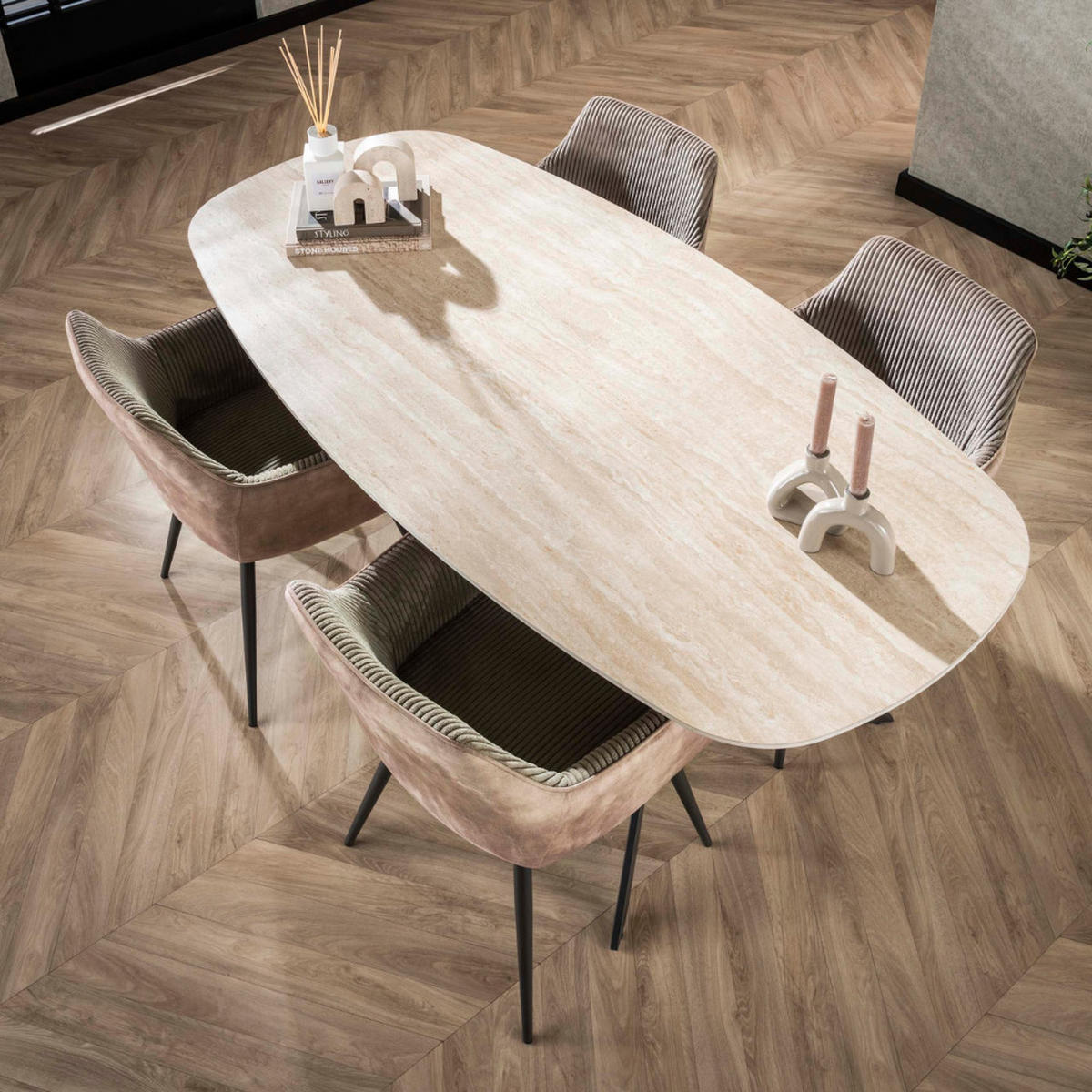 ESSTISCH ROMANO LINEARE Beige Keramiktisch mit Stahlrahmen 180cm - Beige, Keramik (180/90/76cm) - alesvelt