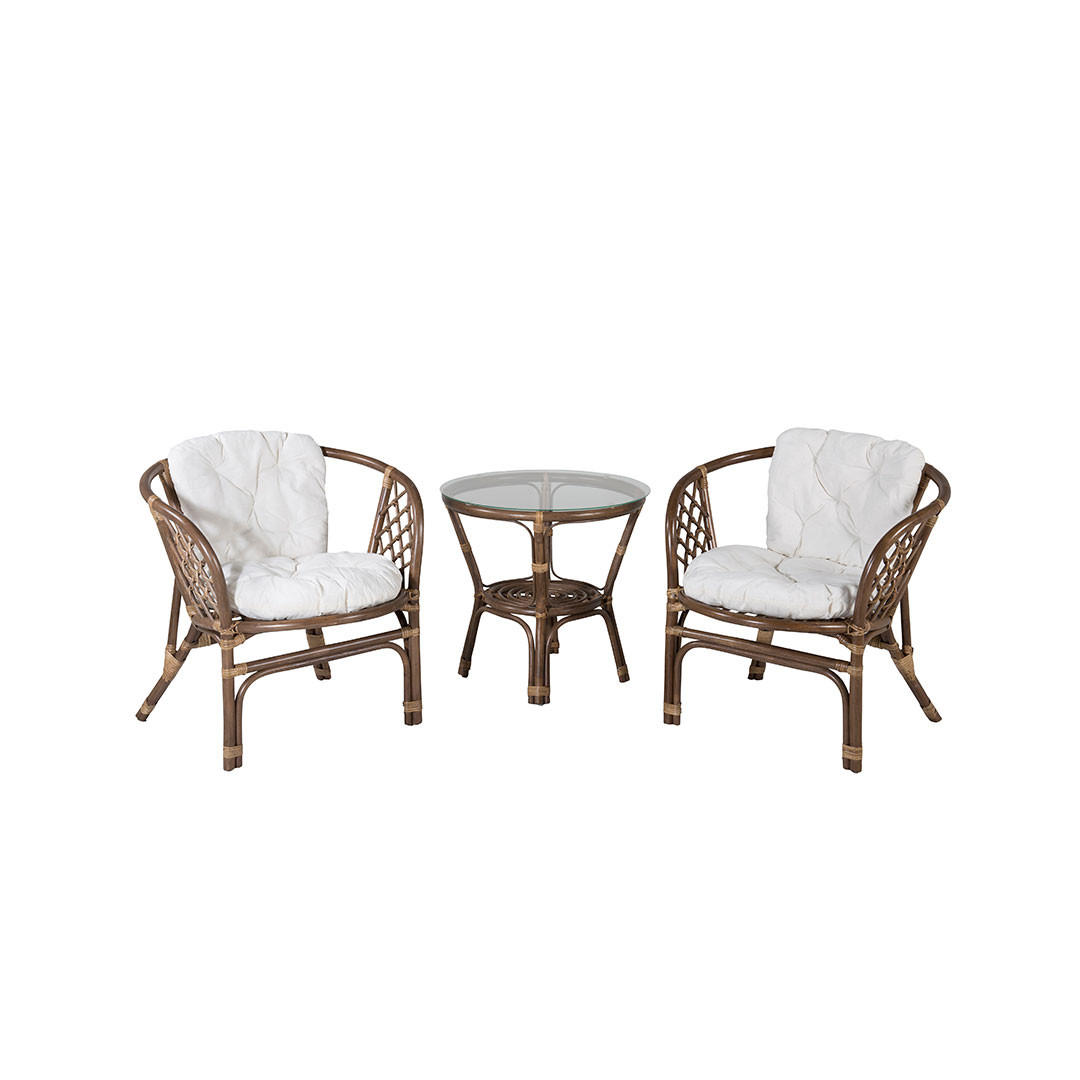 CAFÉ-SET, Wera, Tisch Walnuss-Dekor, Rattan, 55 x 55 x 55 cm, 3-teilig - Walnussfarben, Naturmaterialen - ebuy24