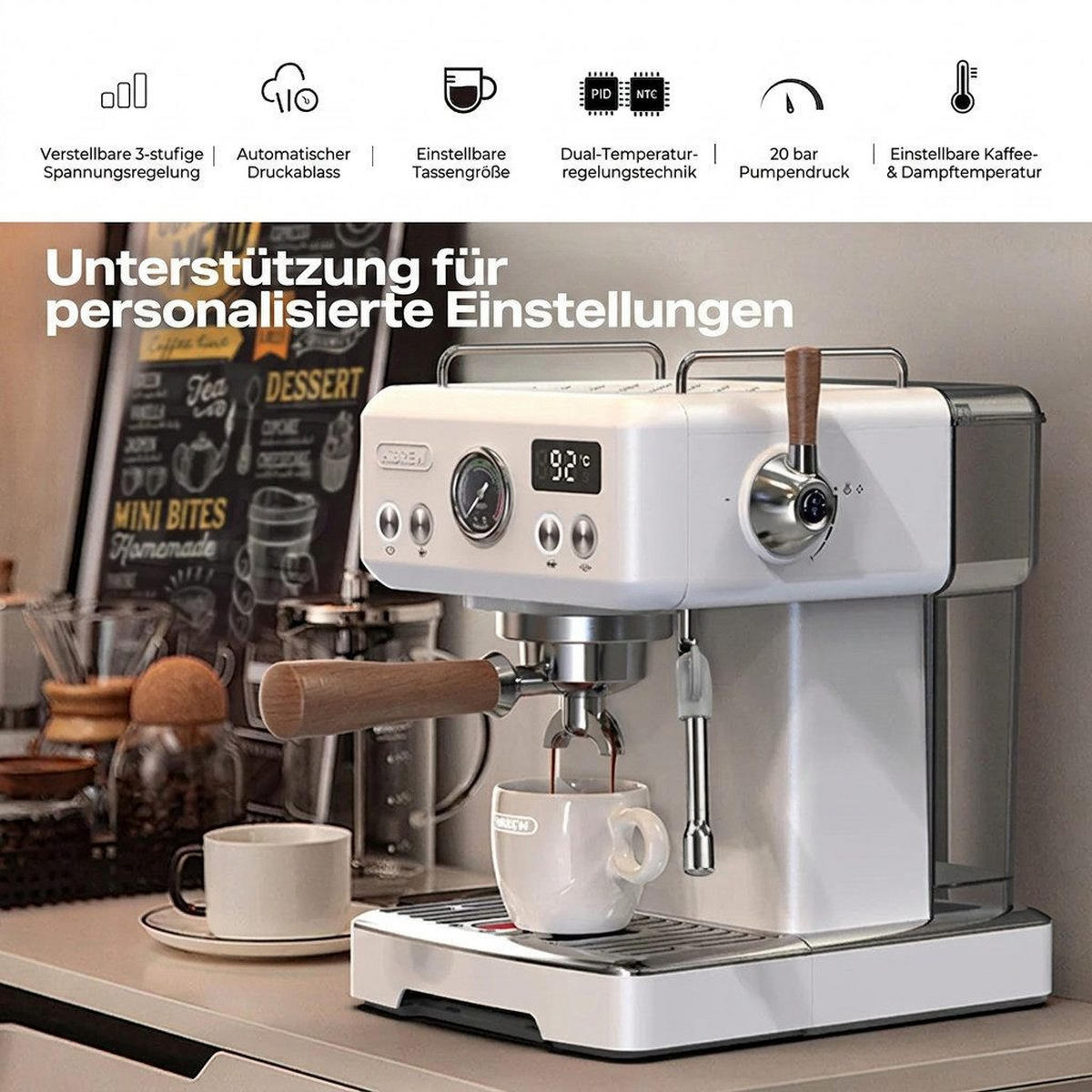 KAFFEEMASCHINE Multi-Kapsel 20 Bar, Espressoautomat Heiß- & Kalt-Modus - Weiß, Metall (22.9/32/25.9cm) - BEXEVUE