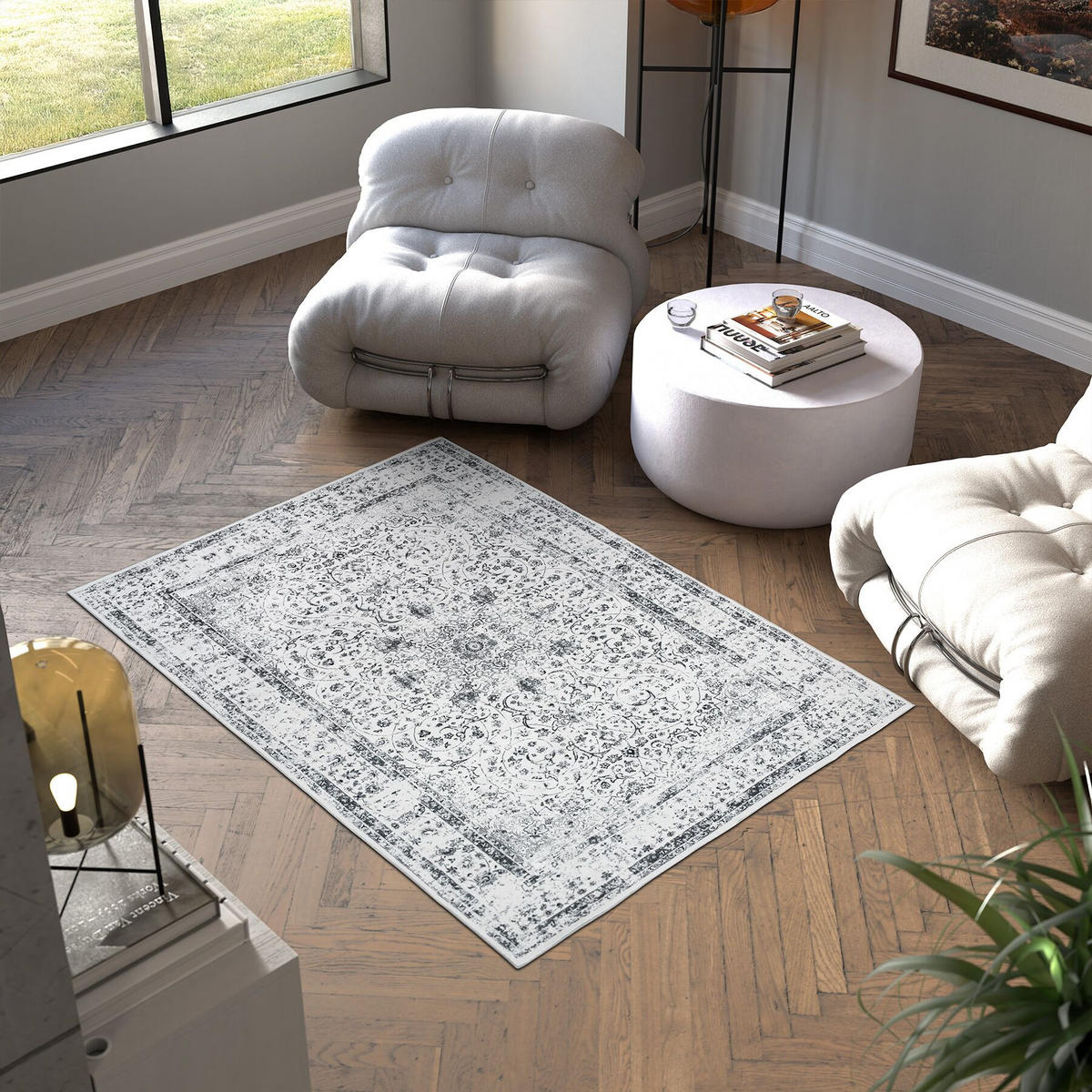 TEPPICH Vintage Design Aliya,rutschfeste Unterseite,grau - Grau, Kunststoff (120/170cm) - tectake