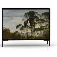 SIDEBOARD MDF 2 Türen und 2 Schubladen mit Walddruckmuster ALISE HENDRICK - Blaugrau/Multicolor, Holzwerkstoff (90/84/45cm) - RNT By Really Nice Things