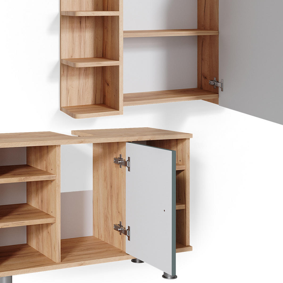BADMÖBEL-SET Fynn Grün 2 Teile, Unterschrank 80 cm - Honigeiche/Grün, Holzwerkstoff (60/54/32cm) - Vicco