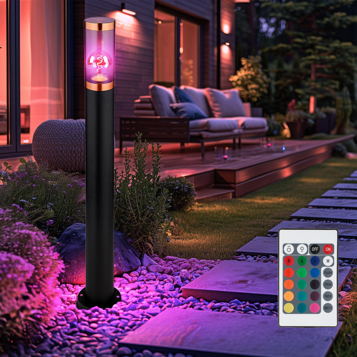 LED AUSSENLEUCHTE Boston Edelstahl Schwarz - Schwarz, Metall (7.6/7.6/80cm) - Globo Lighting