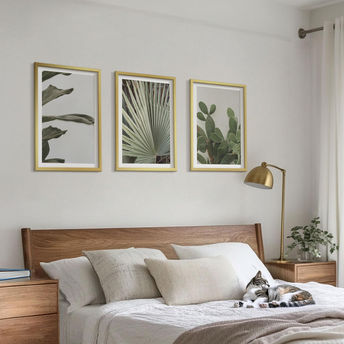WANDBILDER 3er Set - 40x60 cm Goldrahmen - Blätter tropischer Pflanzen in Pastellfarben - Goldfarben, Kunststoff (40/60cm) - ArtPrintCave