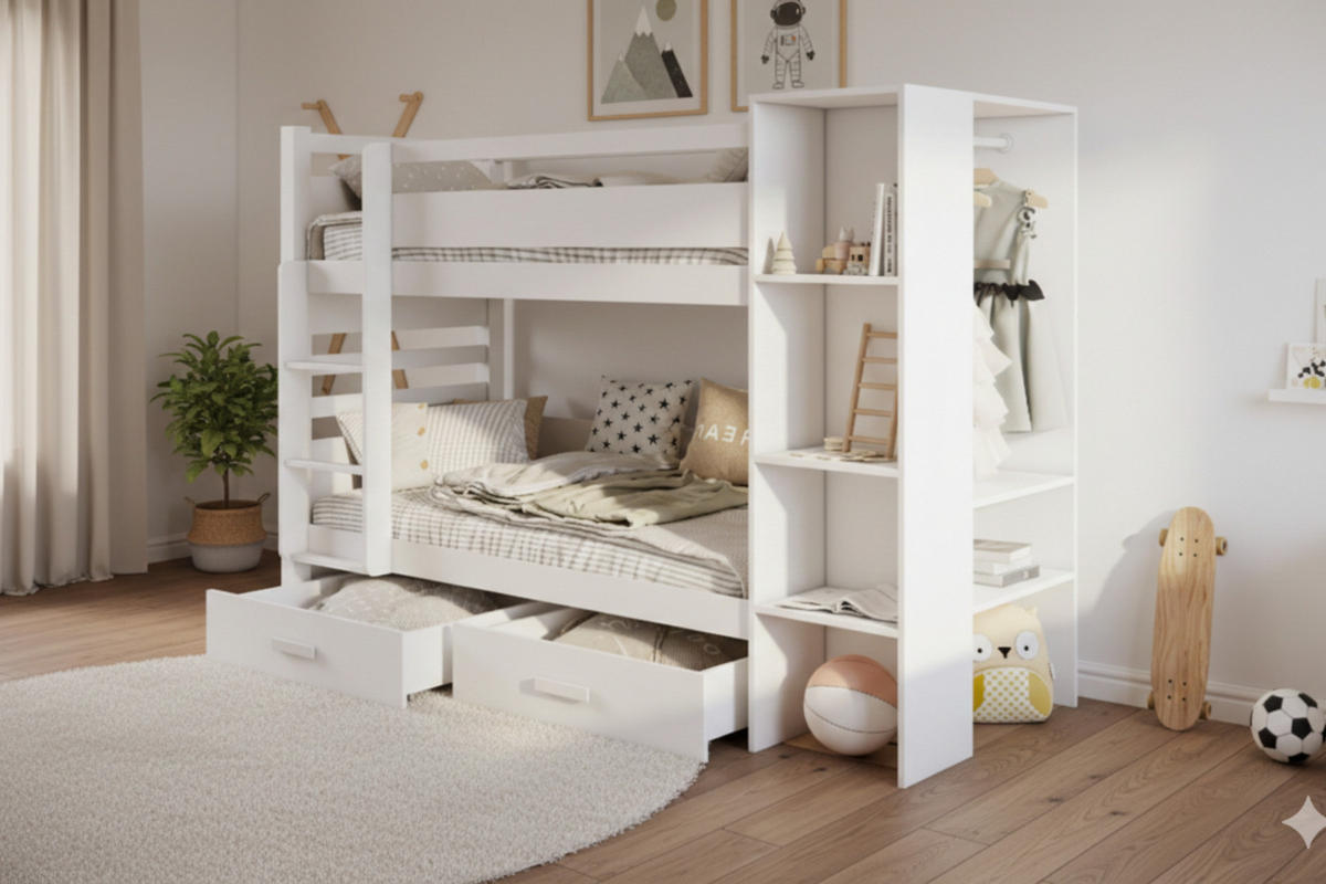 ETAGENBETT AGNES 90/200 Weiß links - Weiß, Holzwerkstoff/Textil (90/200cm) - Deine Möbel 24