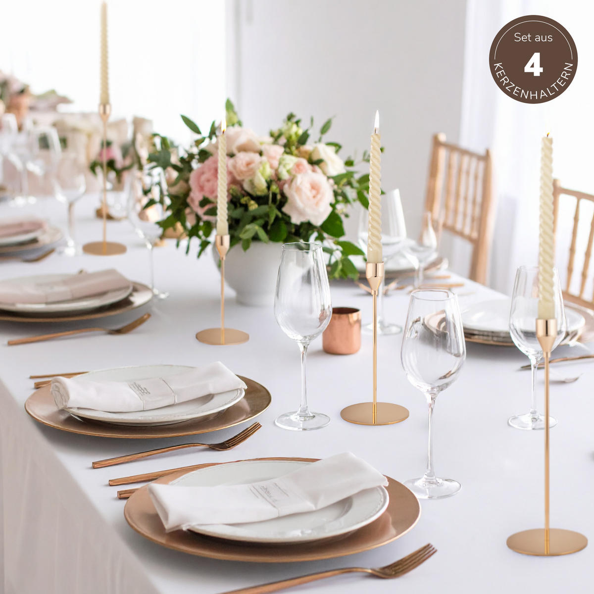 KERZENHALTER 4er-Set, Gold, Aluminium, Stahl - Roségold, Metall (10/32/10cm) - bremermann