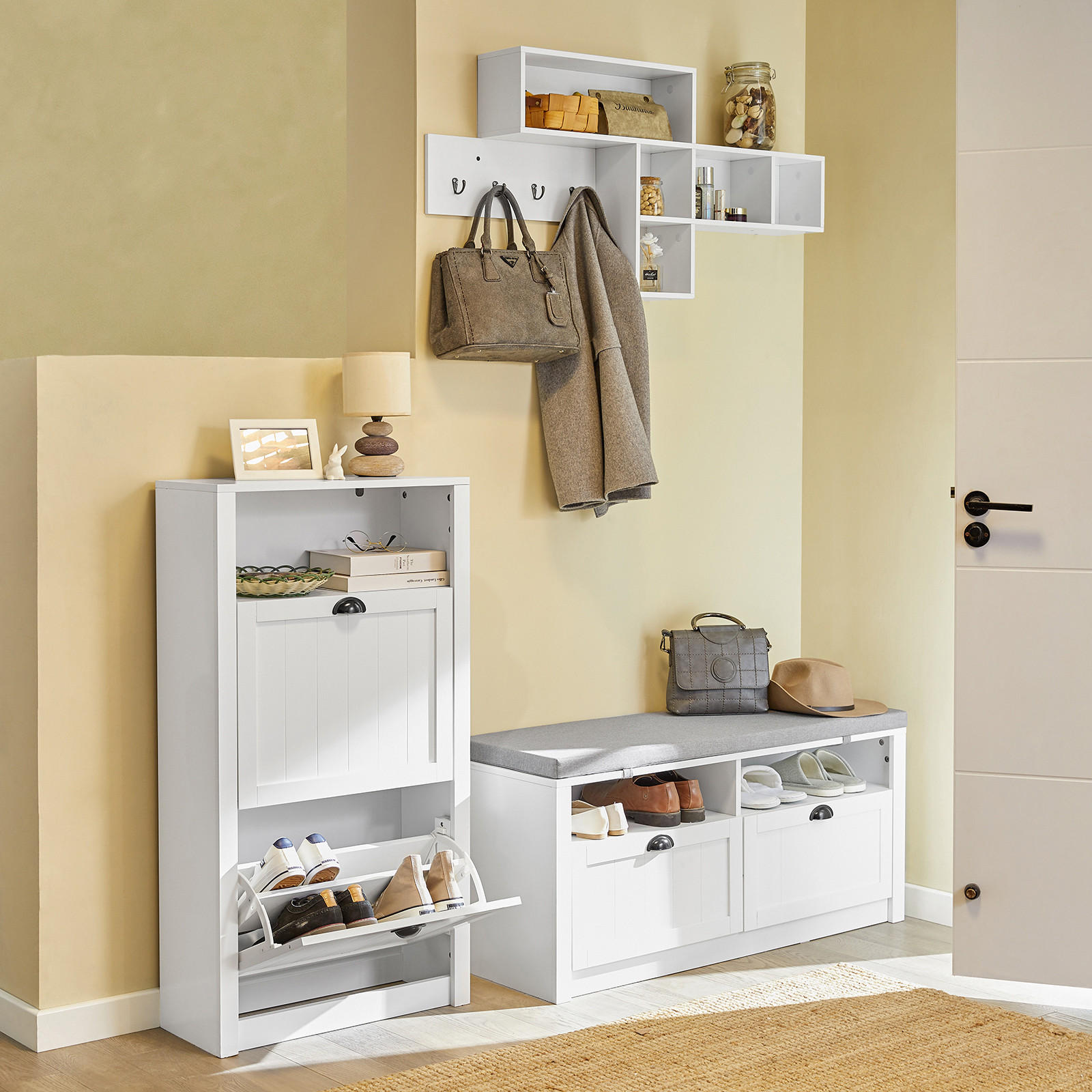 Thumbnail - SoBuy Schuhschrank, Weiß, Holzwerkstoff, 60x110x24 cm, Garderobe, Schuhaufbewahrung, Schuhkipper