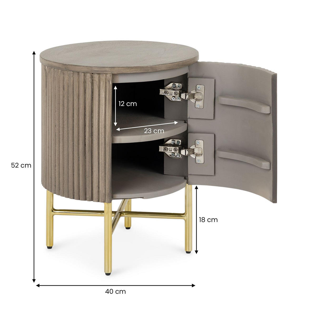 NACHTTISCH FLUTED grau - Grau, Metall (40/52/40cm) - IDIMEX