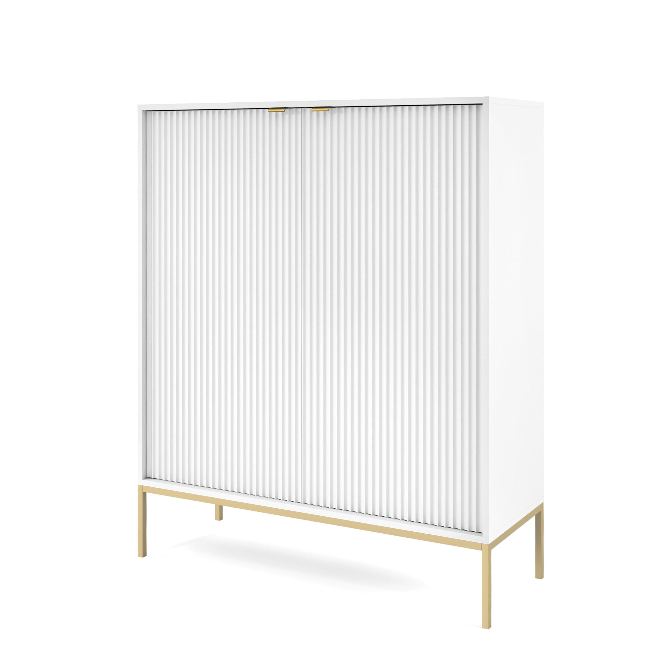 HIGHBOARD STELLARE 104/125/39 cm mit 2 Türen Weiß - Goldfarben/Weiß, Holzwerkstoff (104/125/39cm) - MASSENO