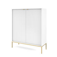 HIGHBOARD STELLARE 104/125/39 cm mit 2 Türen Weiß - Goldfarben/Weiß, Holzwerkstoff (104/125/39cm) - MASSENO