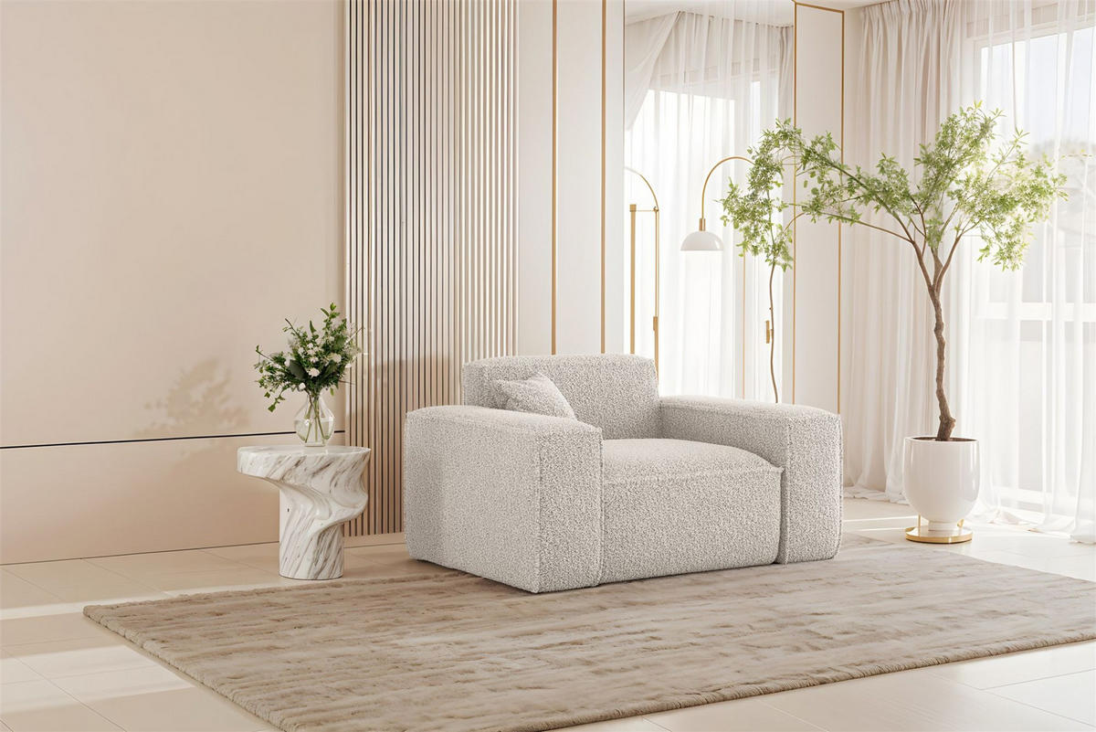 SOFASET Celes Premium 3-2-1 In Sven - Weiß, Holzwerkstoff/Textil (218/73/90cm) - Fun Möbel