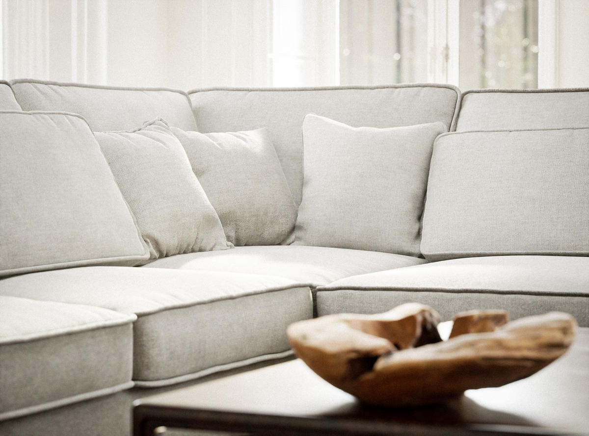 ECKSOFA Kirou Beige grau Chenille-Stoff - Rechts Seite - Greige/Schwarz, Holz/Holzwerkstoff (311/225cm) - Maison de Reve