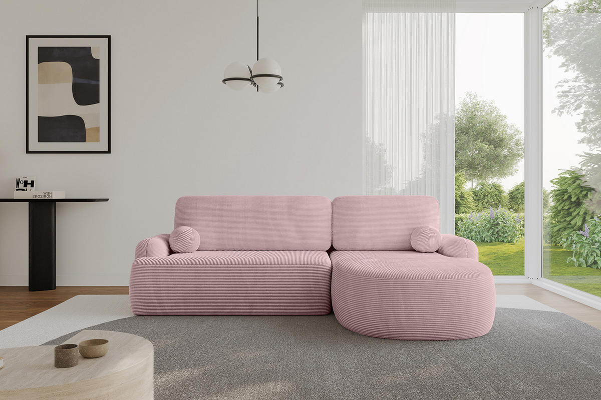 WOHNLANDSCHAFT mit Schlaffunktion und Bettkasten LIRA-L - 264x172x89 Rosa - Rosa, Holzwerkstoff/Textil (172/264cm) - ALTDECOR