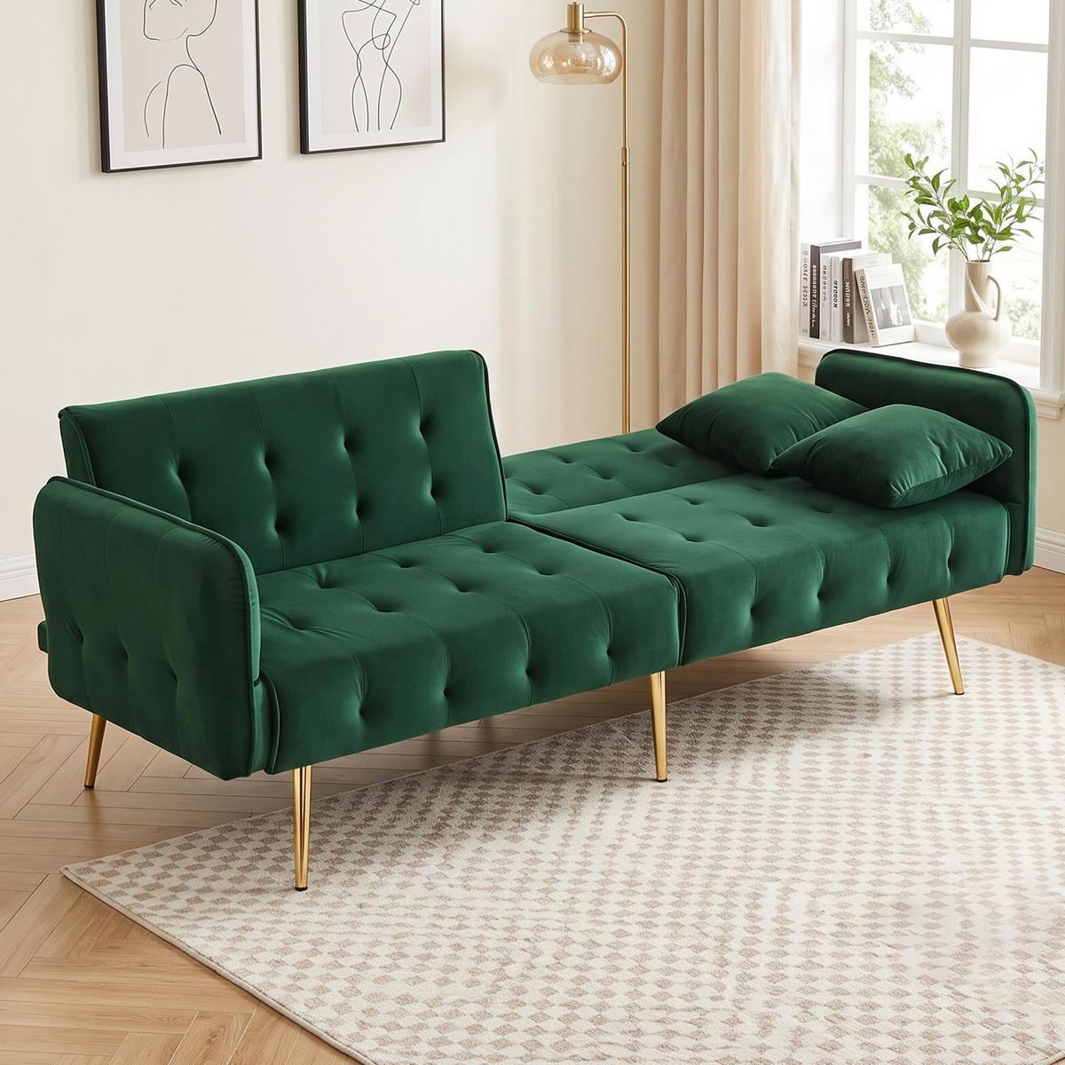 SCHLAFSOFA 2-in-1 Funktion Velours - Grün, Kunststoff (178/70/82cm) - Urban Meuble