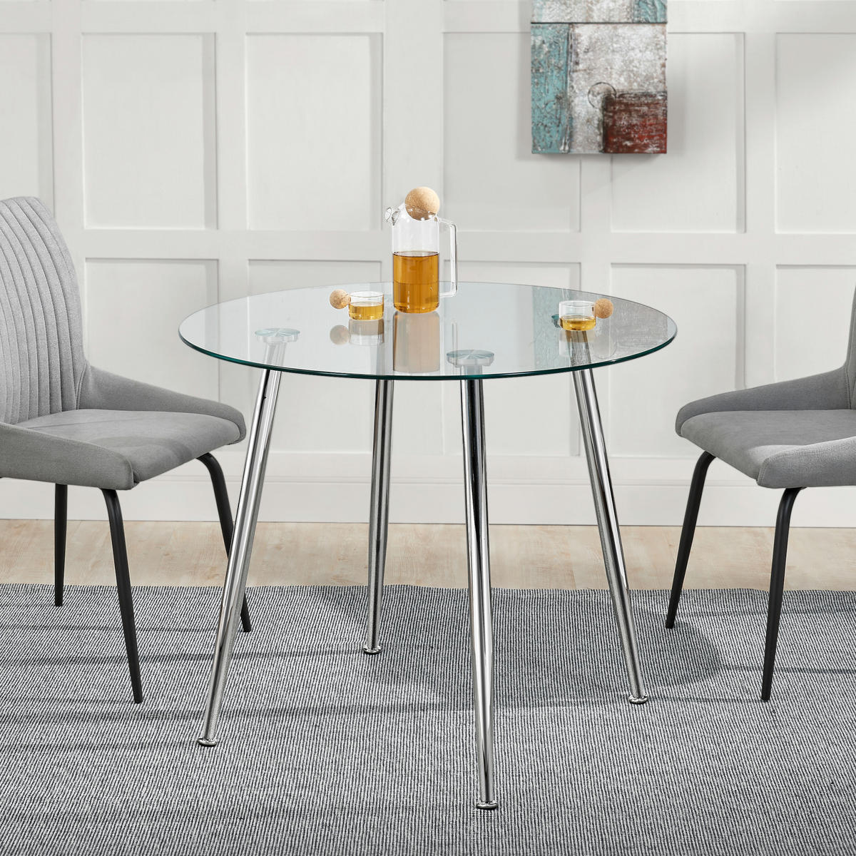ESSTISCH Humppila - Chromfarben/Transparent, Glas/Metall (87/87/75cm) - [en.casa]