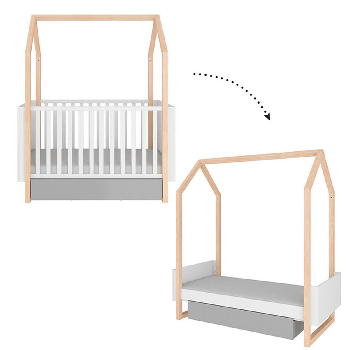 POKOJ PRO MIMINKO 2DÍLNÝ Bílá a šedá - bílá, kompozitní dřevo (144/86.5/80cm) - Petits-meubles