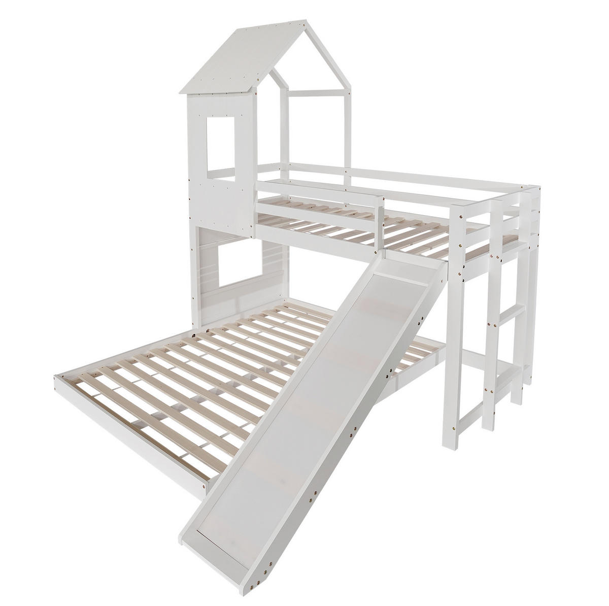 ETAGENBETT mit Rutsche und Leiter 90x200/140x200 cm Kiefer/MDF Weiß - Weiß, Holzwerkstoff (90/200cm) - Beauniv