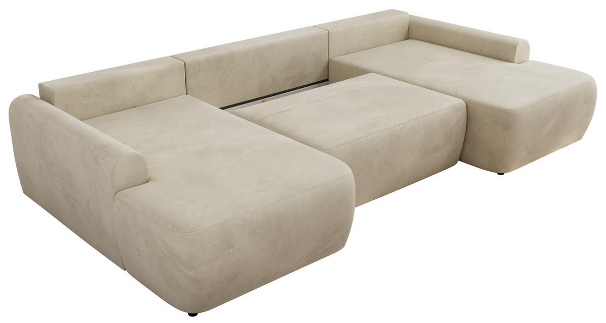 WOHNLANDSCHAFT CUBO U Beige Velvet - Beige/Schwarz, Kunststoff/Textil (370/100/187cm) - MKS