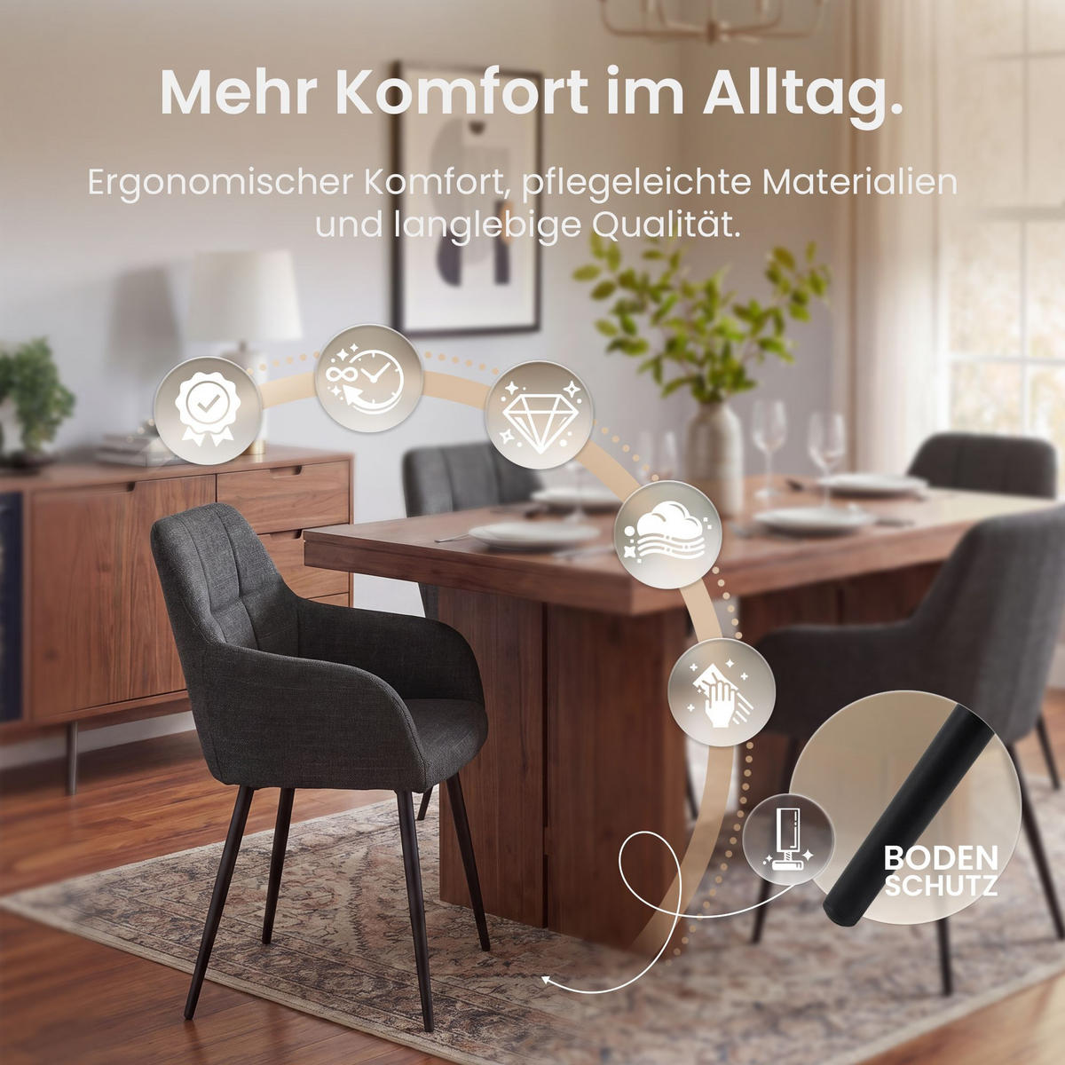 ESSZIMMERSTUHL Stoff Anthrazit - Anthrazit/Schwarz, Textil/Metall (57/85/60cm) - CLP