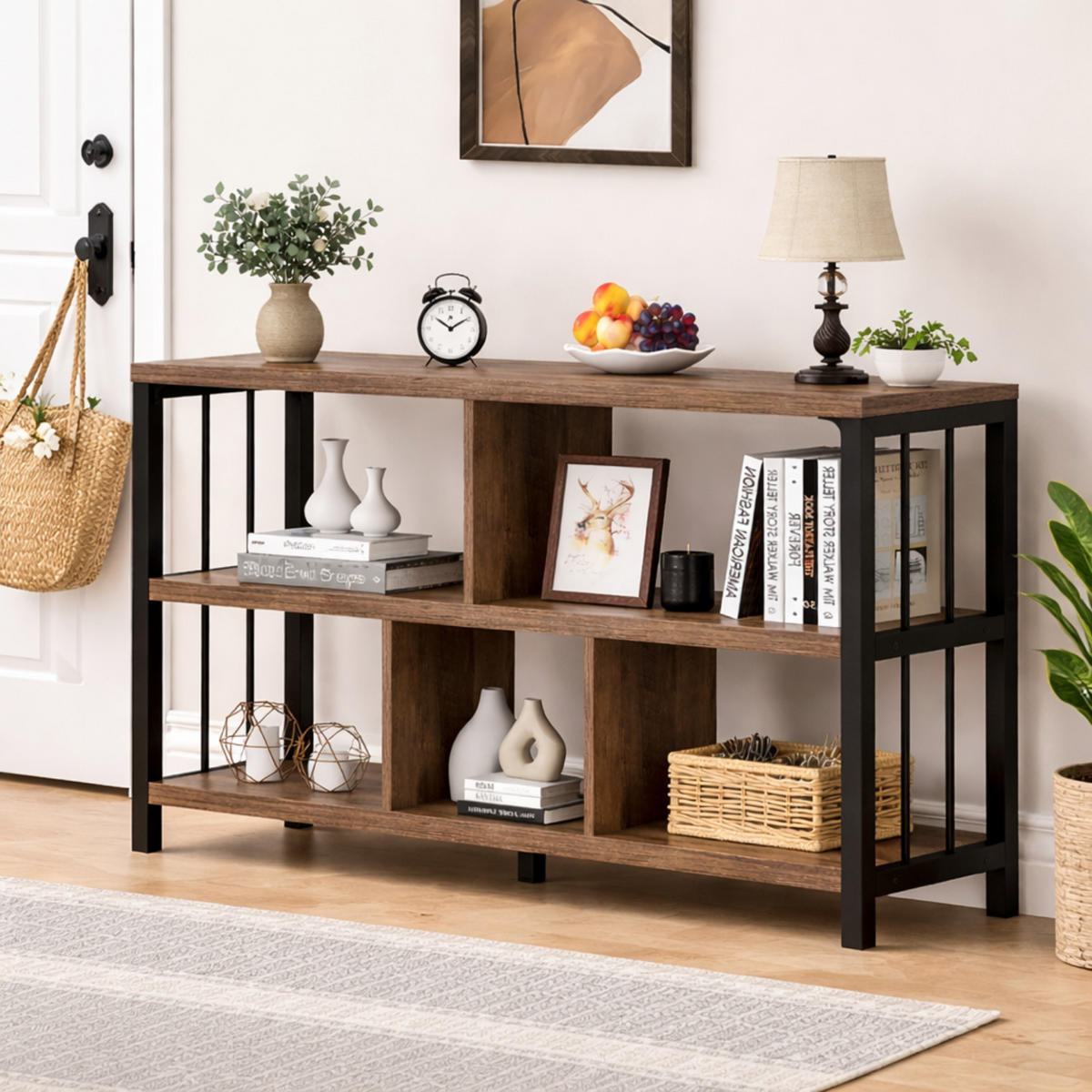 REGAL Standregal 120 x 34 x 76.2 cm Holzoptik Metallgestell - Wildeiche, Holzwerkstoff/Metall (120/76.2/34cm) - Quality Elegance