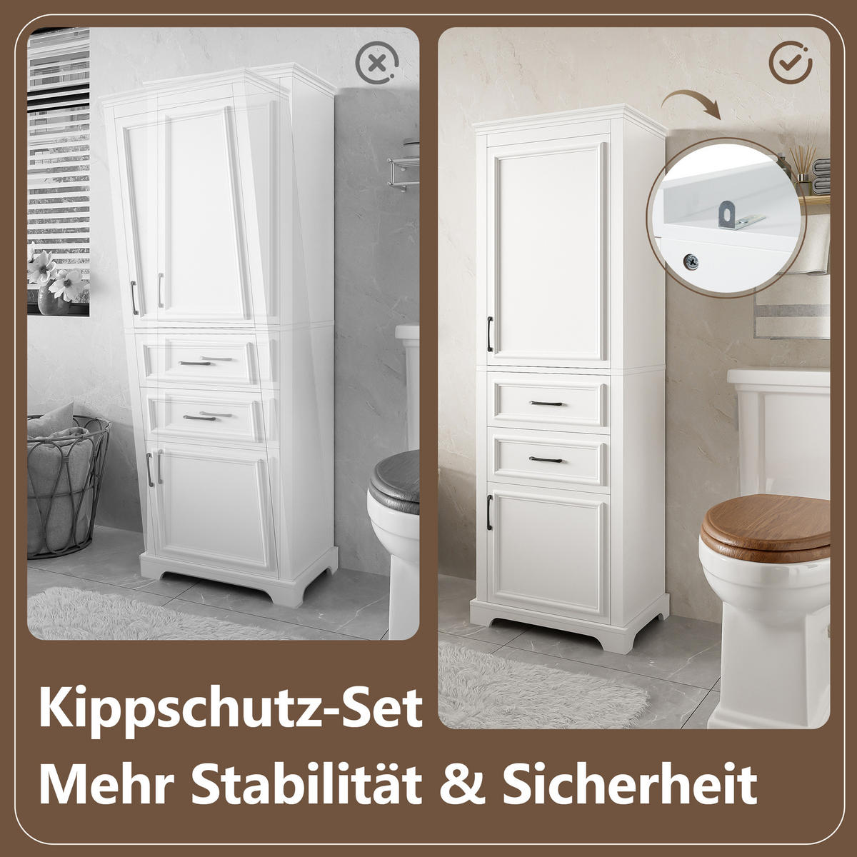 HOCHSCHRANK 60/39.9/180.3 cm Weiß mit 2 Schubladen und 2 Schränken - Schwarz/Weiß, Holz/Holzwerkstoff (40/180/60cm) - Oxeza