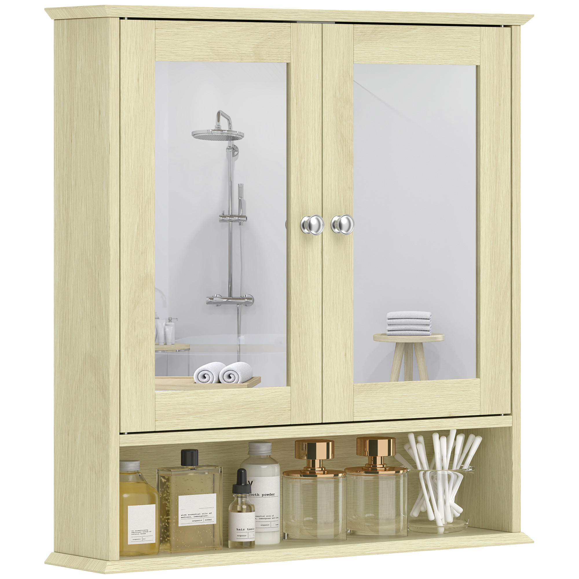 SPIEGELSCHRANK, Badezimmermöbel mit doppelten Spiegeltüren,56 x 13 x 58 cm - Braun, Glas (56/58/13cm) - Vallsero