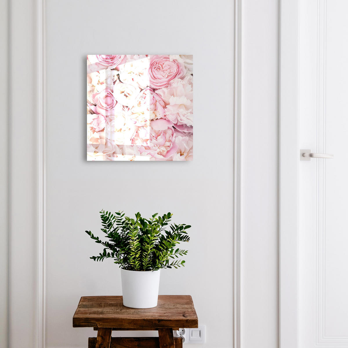SCHLÜSSELBOX Weiß 30x30 cm – Türöffnung nach rechts - Pastellblumen - Pink, Metall (30/30/5cm) - TULUP