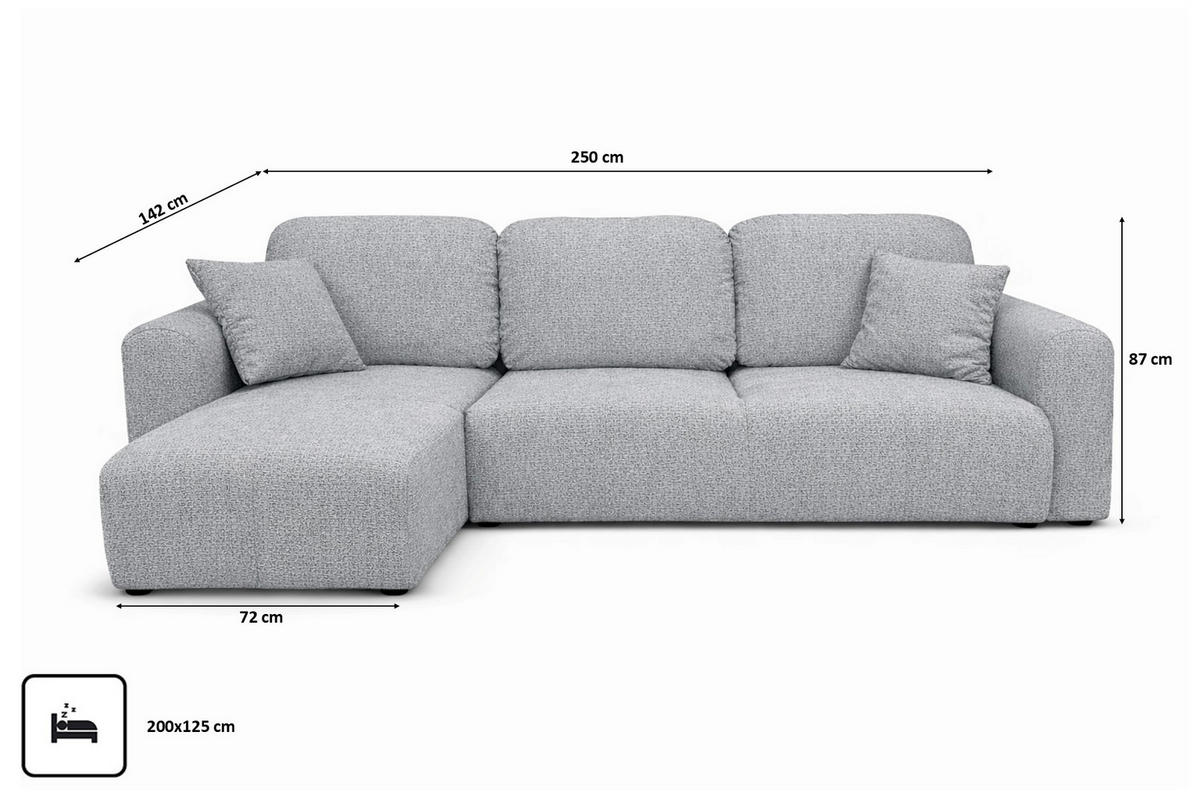 ECKSOFA Mit Schlaffunktion Und Bettkasten, Sofa L-Form Bingo L, Chenille-Stoff Artico, Cement, Links - Hellgrau, Holz (250/142cm) - Kaiser Möbel
