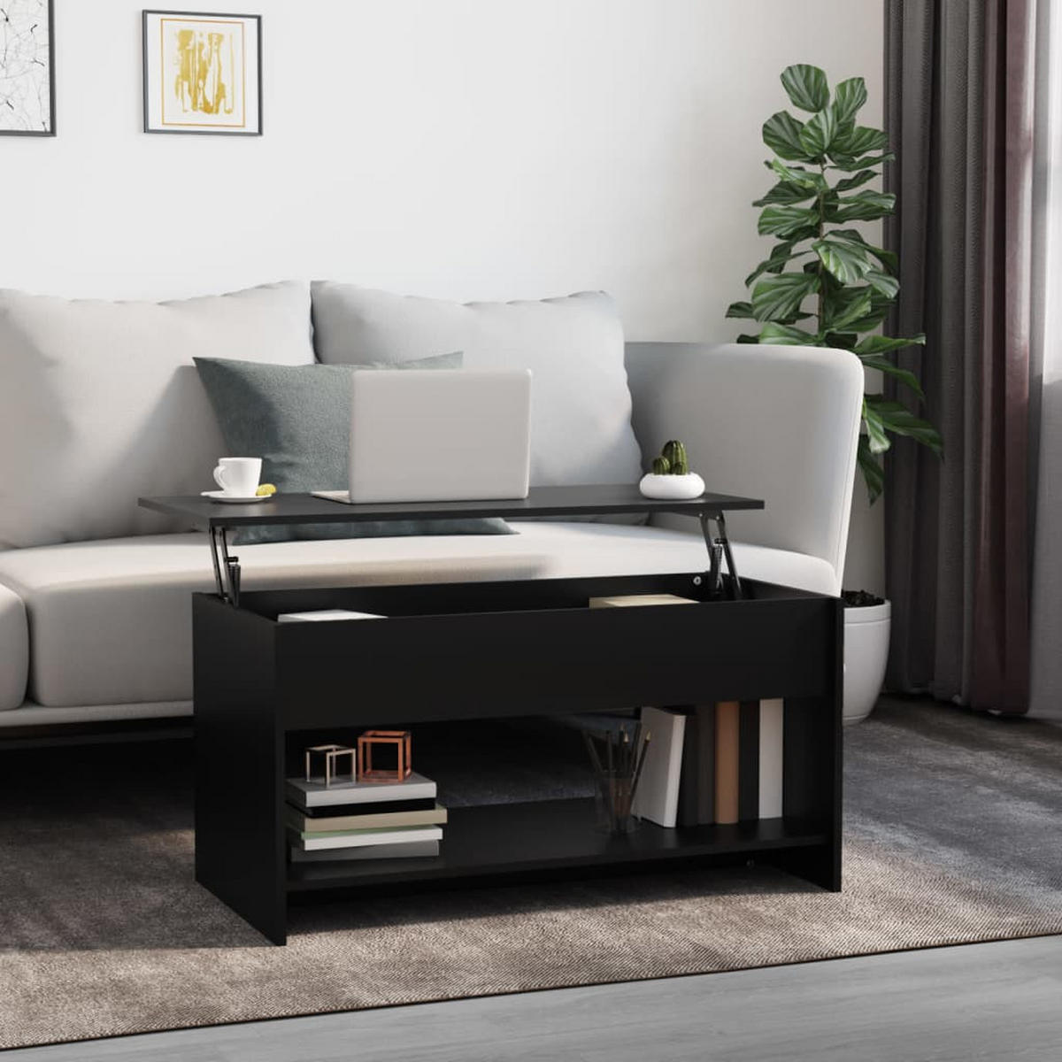 COUCHTISCH Schwarz 102x50x52,5 cm Holzwerkstoff - Schwarz, Holzwerkstoff (102/50/52.5cm) - furnicato
