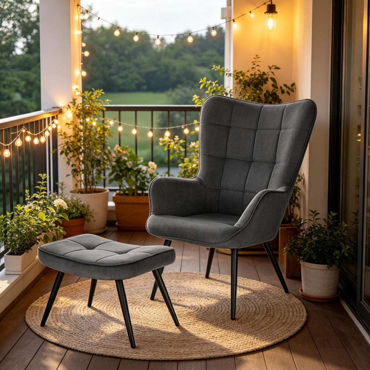 OHRENSESSEL mit Hocker, DE-42162, Dunkelgrau - Dunkelgrau, Metall (50/97/49cm) - ComfortXL