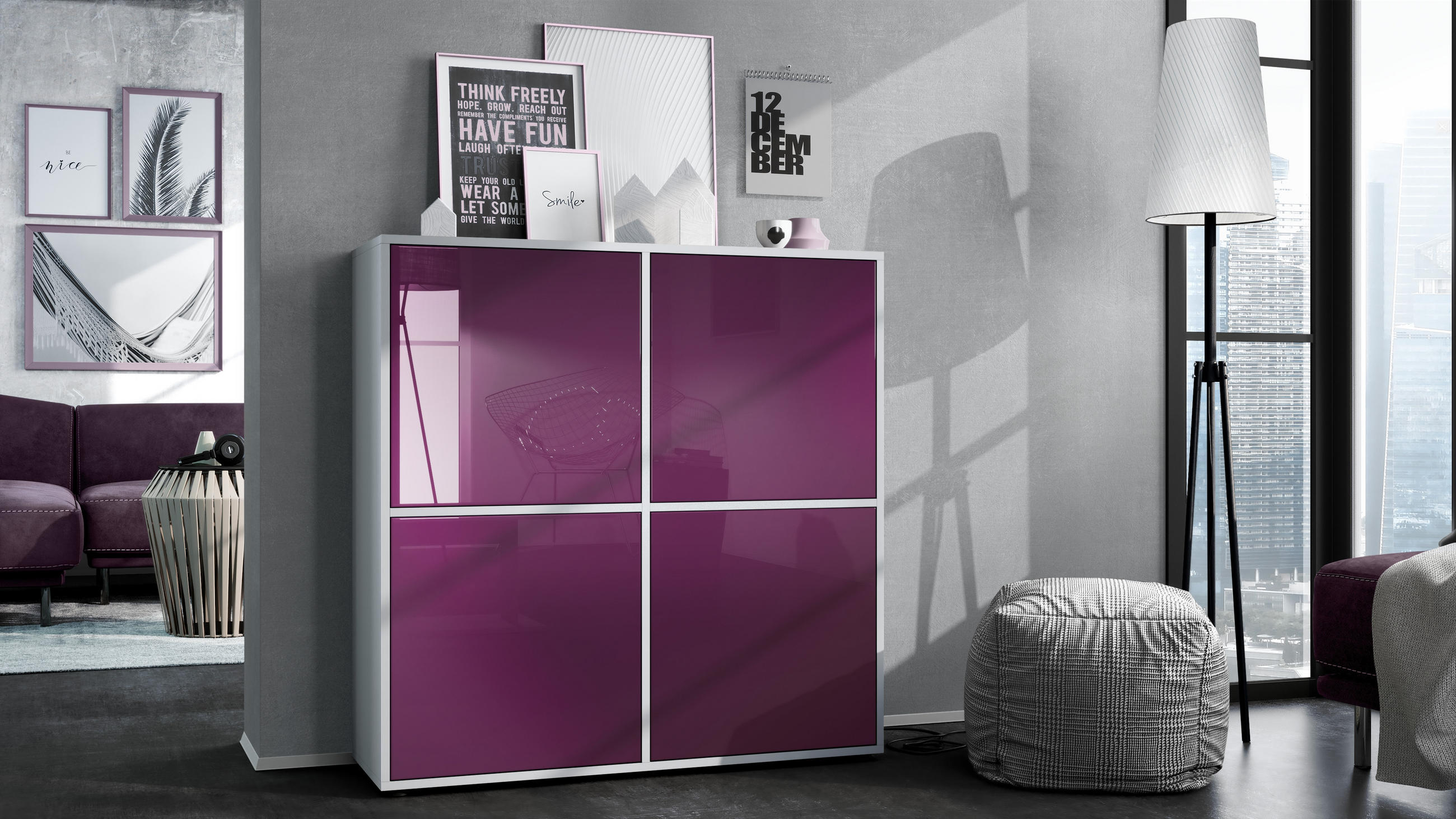 HIGHBOARD Cuba Türen in Brombeer Hochglanz - Brombeere, Holzwerkstoff (104/105.5/35.5cm) - Vladon