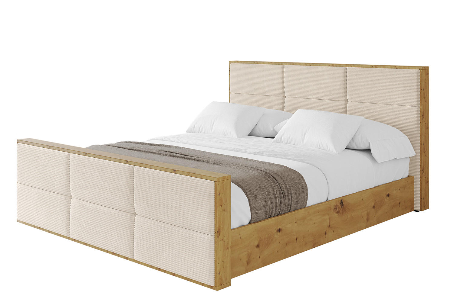 POLSTERBETT mit Bettkasten, Fußteil und Lattenrost, Boxbett mit Matratze H3/H4 - ENZO1-Z 120x200 Beige - Creme, Holzwerkstoff/Textil (120/200cm) - ALTDECOR