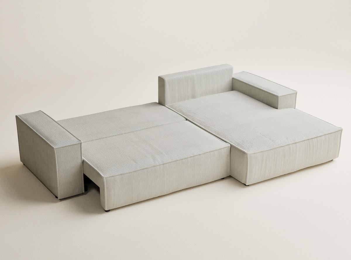 ECKSOFA MIT SCHLAFFUNKTION Maze Creme Samtstoff - Creme/Schwarz, Holz/Holzwerkstoff (294/185cm) - Maison de Reve