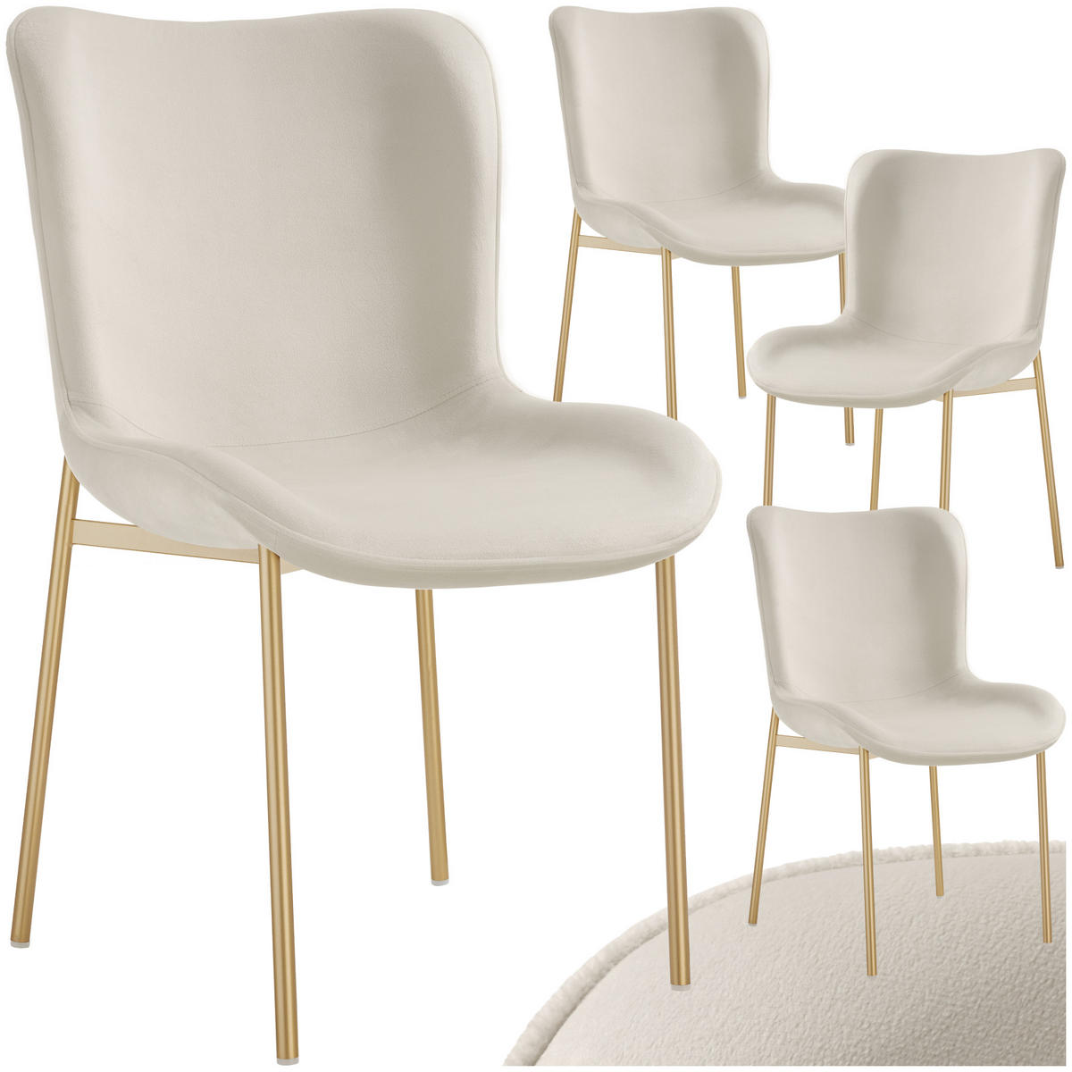 POLSTERSTUHL 4er Set Tessa 54 x 62 x 90 cm Samt beige/gold - Goldfarben/Samtahornfarben, Textil (54/90/62cm) - tectake
