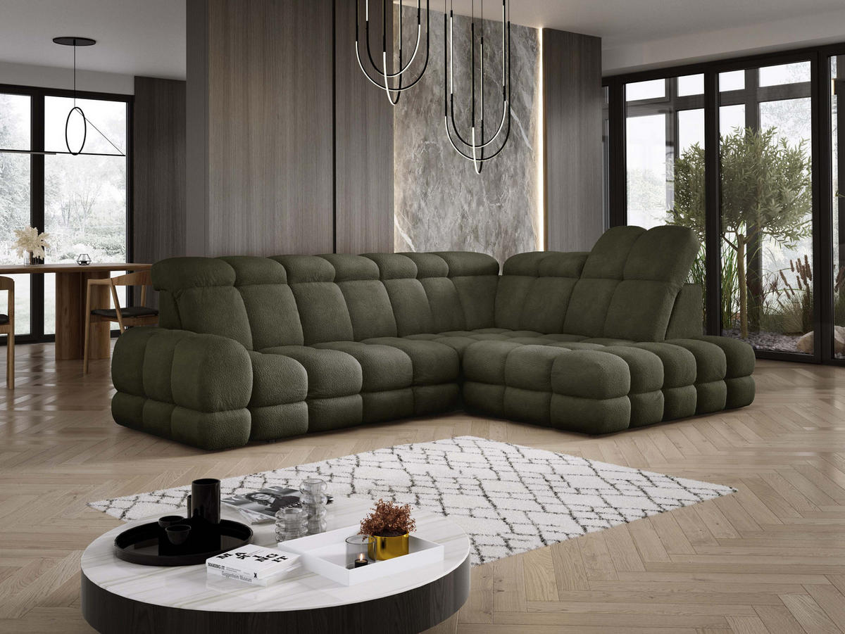 ECKSOFA TOLLO Anthology-stoff L-form 302x217x105 cm grün - Waldgrün, Holz/Textil (217/302cm) - DomoHome