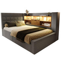 POLSTERBETT 90/200 cm grau aus Leinen mit LED und Stauraum - Grau, Textil (90/200cm) - OKWISH