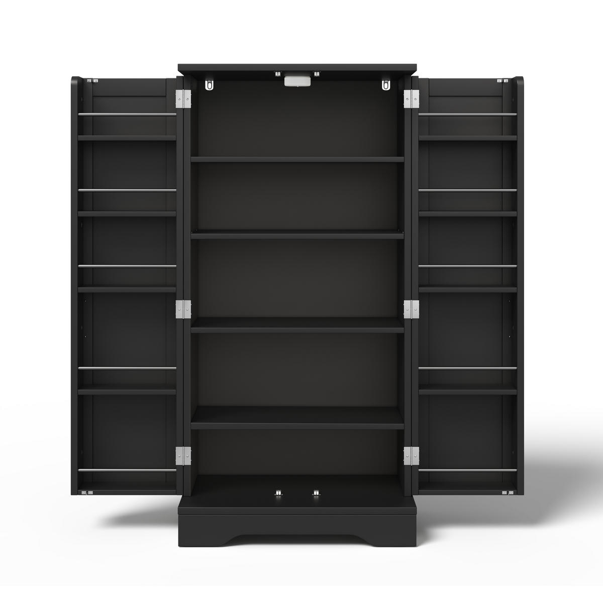 HOCHSCHRANK 2-türig aus MDF mit LED-Sensorlicht, moderner Stauraum für Küche und Wohnraum, 120/60/40 cm, Schwarz - Schwarz, Holzwerkstoff (60/120/40cm) - Redom