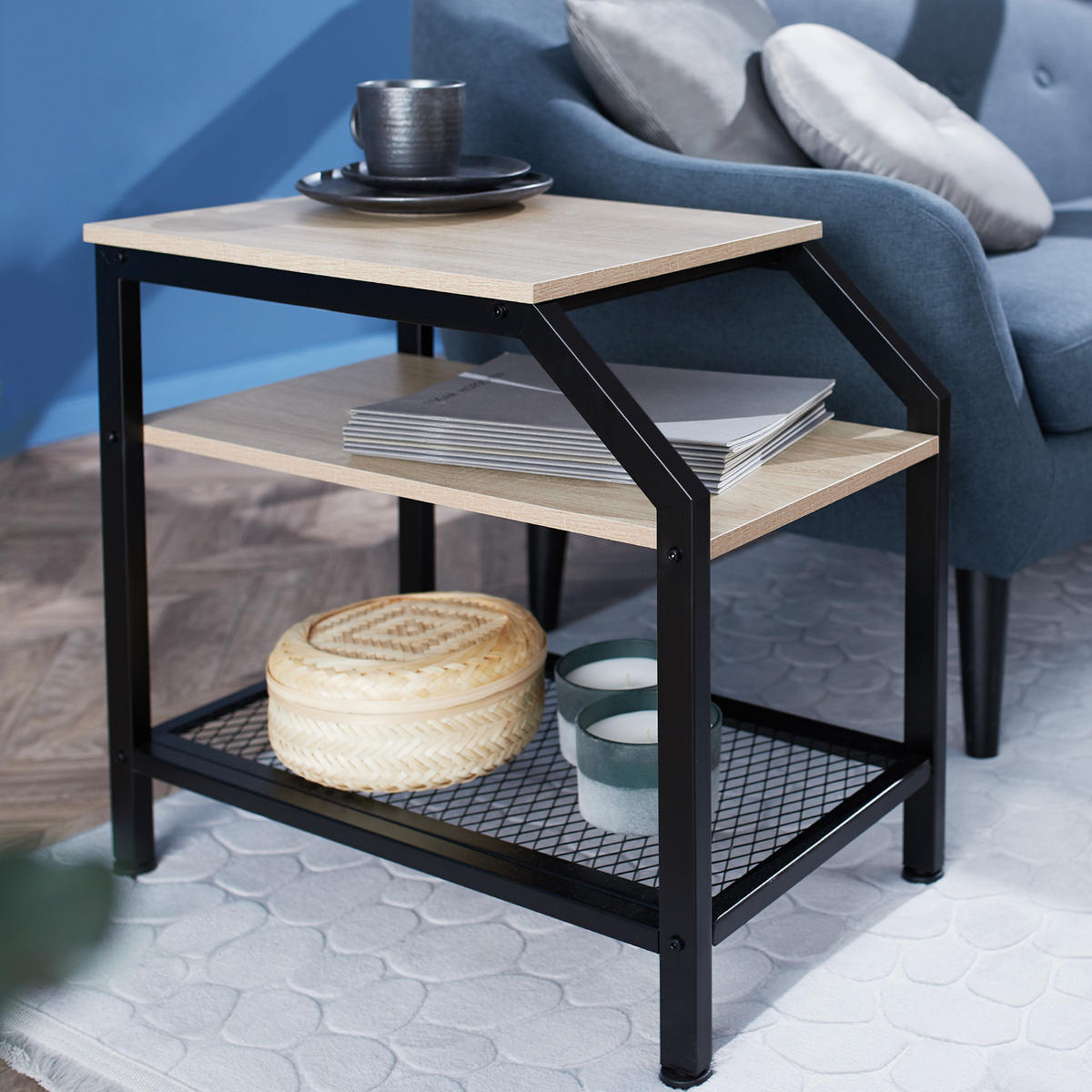 BEISTELLTISCH Plymouth,36,5 x 58,5 x 59,5 cm,Industrial Holz dunkel, rustikal - Rostfarben, Holz (58.5/36.5/59.5cm) - tectake