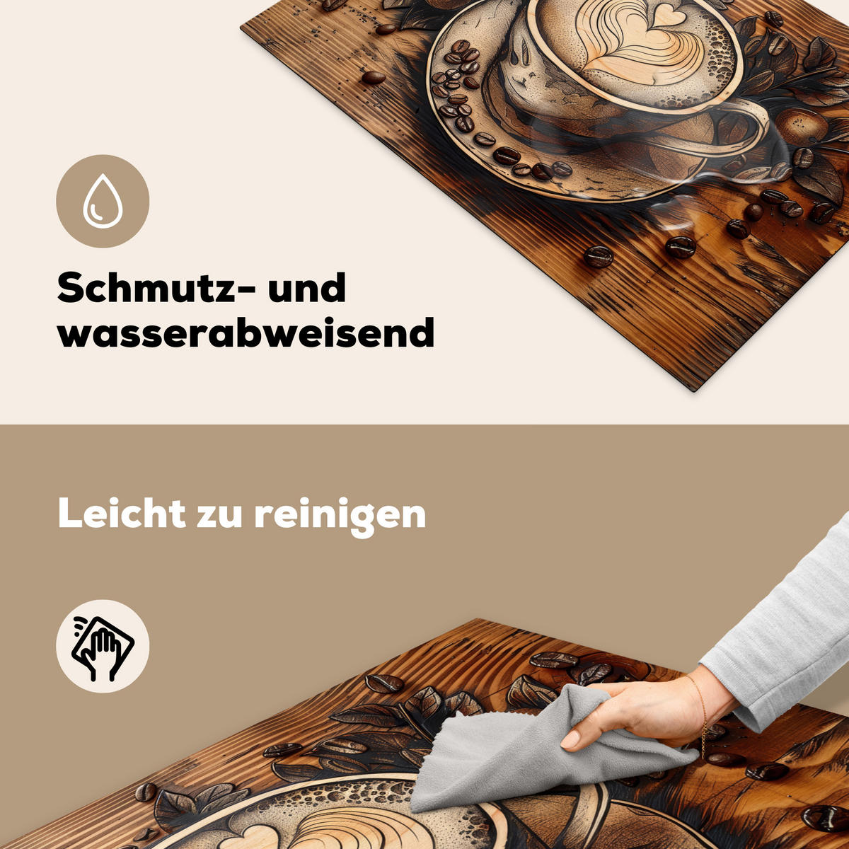 HERDABDECKPLATTE Kaffee - Vintage - Braun - Tasse - Holz Induktionsschutz 81.6x52.7 cm - Cappuccino, Kunststoff (81.6/52.7/0.2cm) - MuchoWow