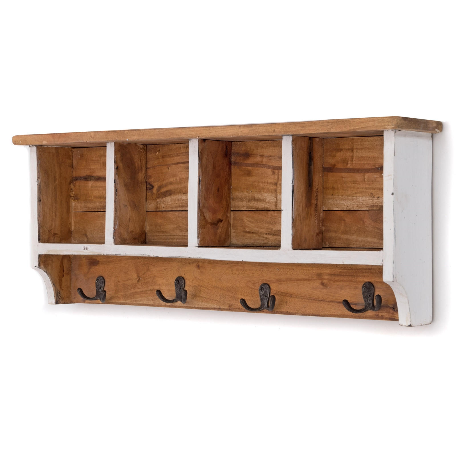 WANDGARDEROBE VINTAGE 70 Recyclingholz massiv, 4 Doppelhaken, 4 Fächer, Ablage 06 weiß-landhaus - Weiß, Holz (70/27/11cm) - DESIGN DELIGHTS