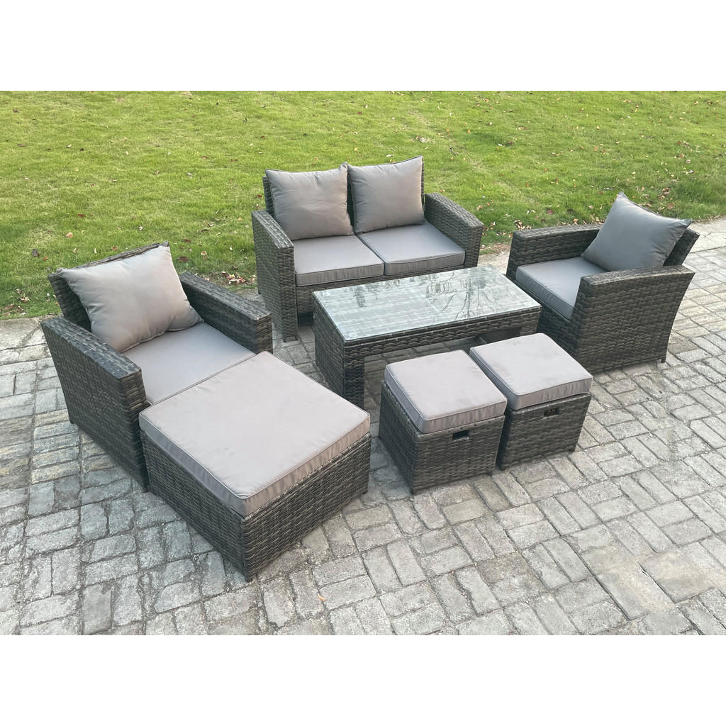 Thumbnail - Fimous Garten, Dunkelgrau, Metall, 7-Sitzer, rechteckig, Loungemöbel, Loungemöbel-Sets