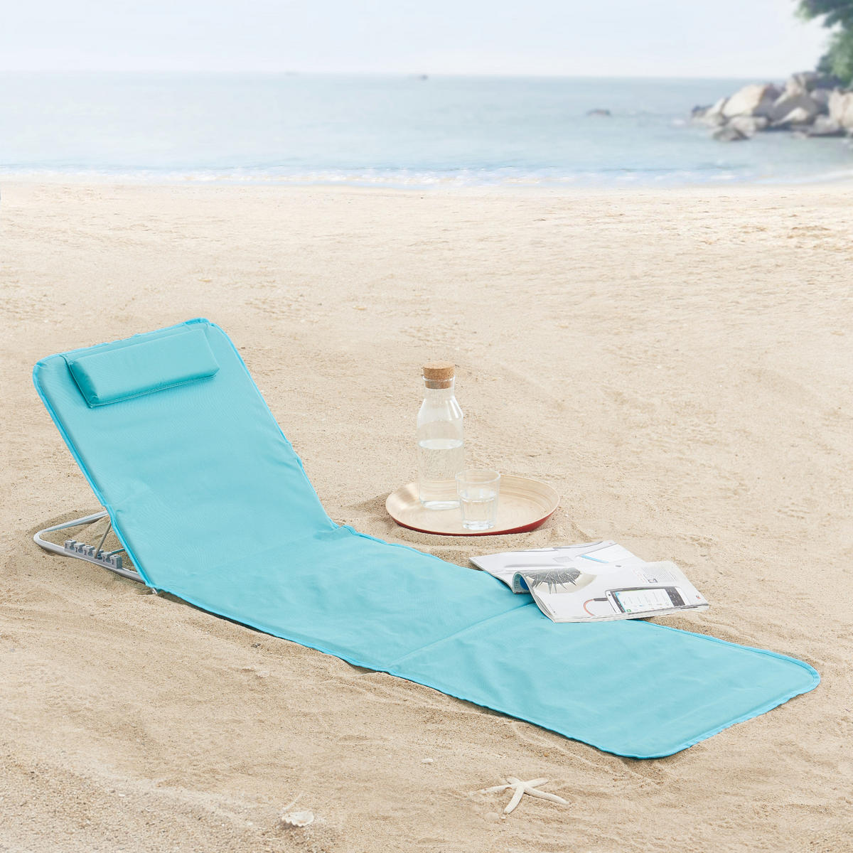 STRANDMATTEN-SET 2 TLG. Cellorigo - Türkis, Textil/Metall (160/42/49cm) - [en.casa]