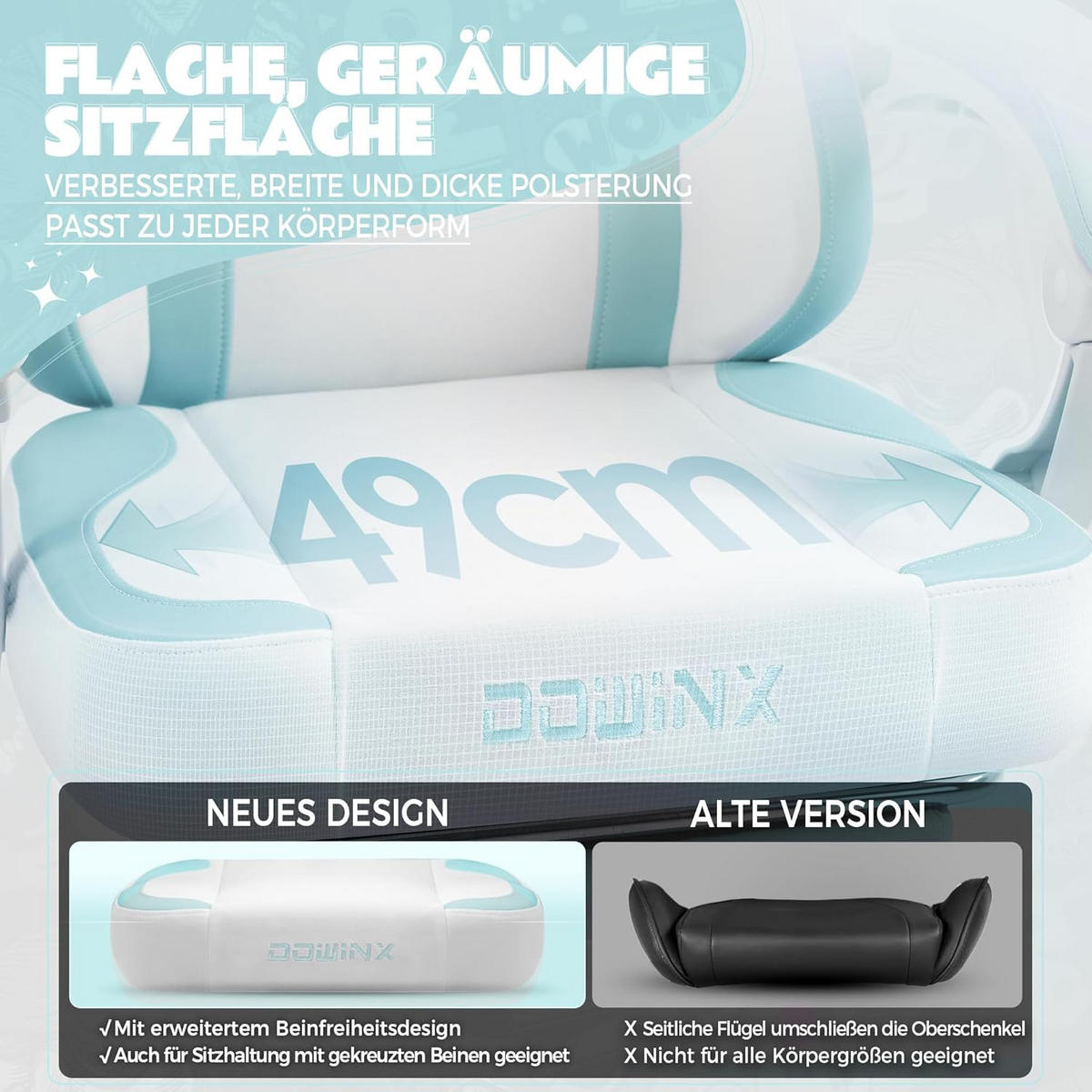 GAMING-STUHL Ergonomischer & Fußstütze Bürostuhl & Lendenwirbelstütze - Blau, Leder (52/126/49cm)
