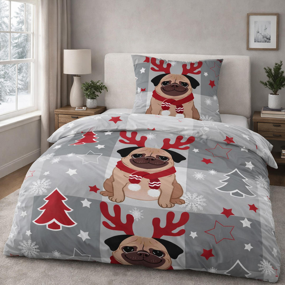 BETTWÄSCHE Feinbiber Herbst/Winter 135/200 cm Grau (Hund) - Grau, Textil (135/200cm) - Bestlivings